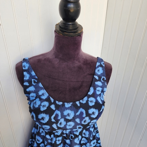 NWOT NOON SWIM Womens 1pc Swimsuit Top Tankini Peplum Blue Print Strap Sz 10 - Picture 3 of 14
